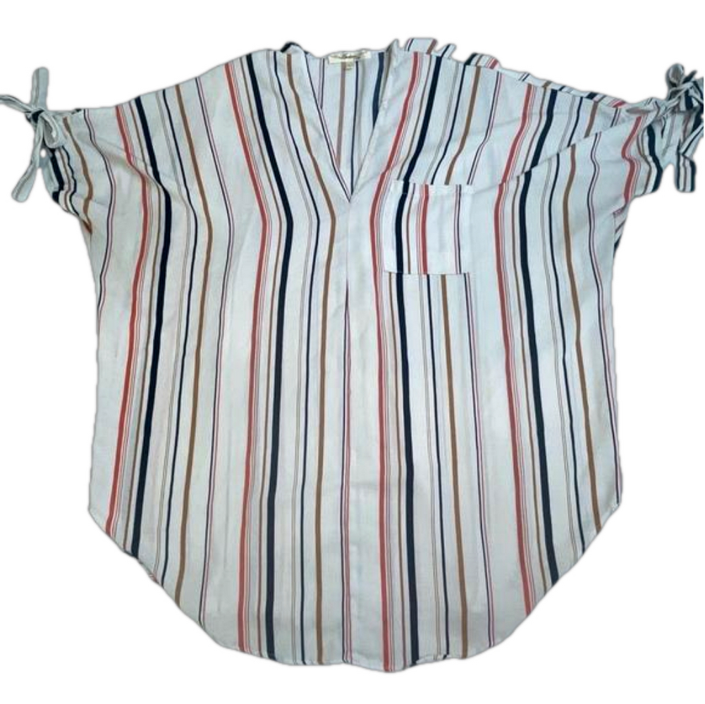 Andree by Unit batwing striped shirt sleeve top tie sleeves rounded hem large